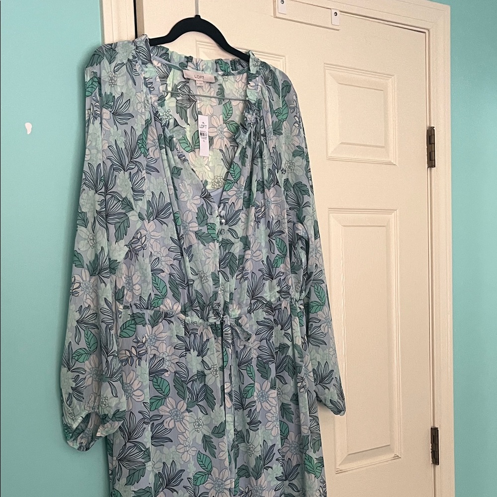 LOFT Blue and Green Floral Tiered Maxi Dress